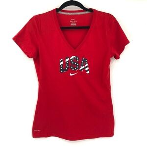 NIKE Dri-FIT USA Olympic Team V Neck TShirt Red Patriotic Olympics 4th of July M